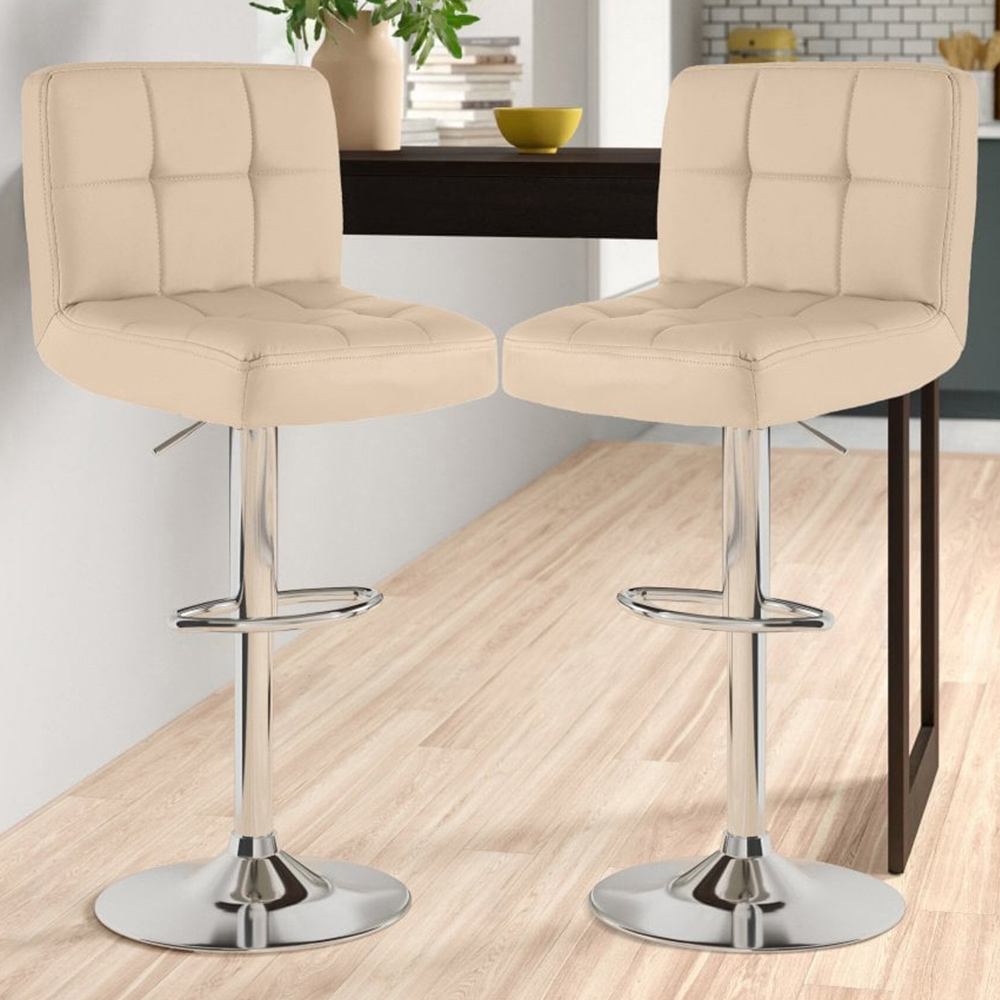 Neo Cream Faux Leather Swivel Bar Stool Set of 2
