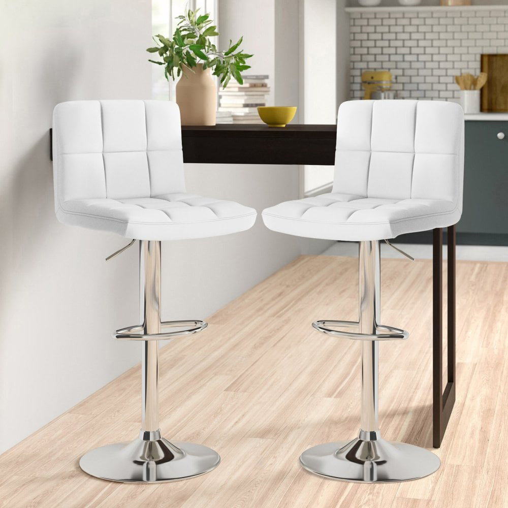 Neo White Faux Leather Swivel Bar Stool Set of 2