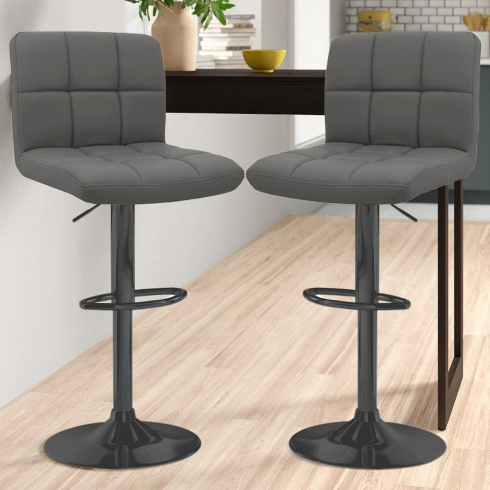 Neo Dark Grey and Black Faux Leather Swivel Bar Stool Set of 2