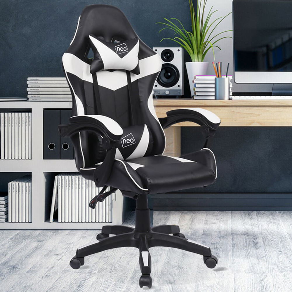 Neo Black and White PU Leather Swivel Office Chair