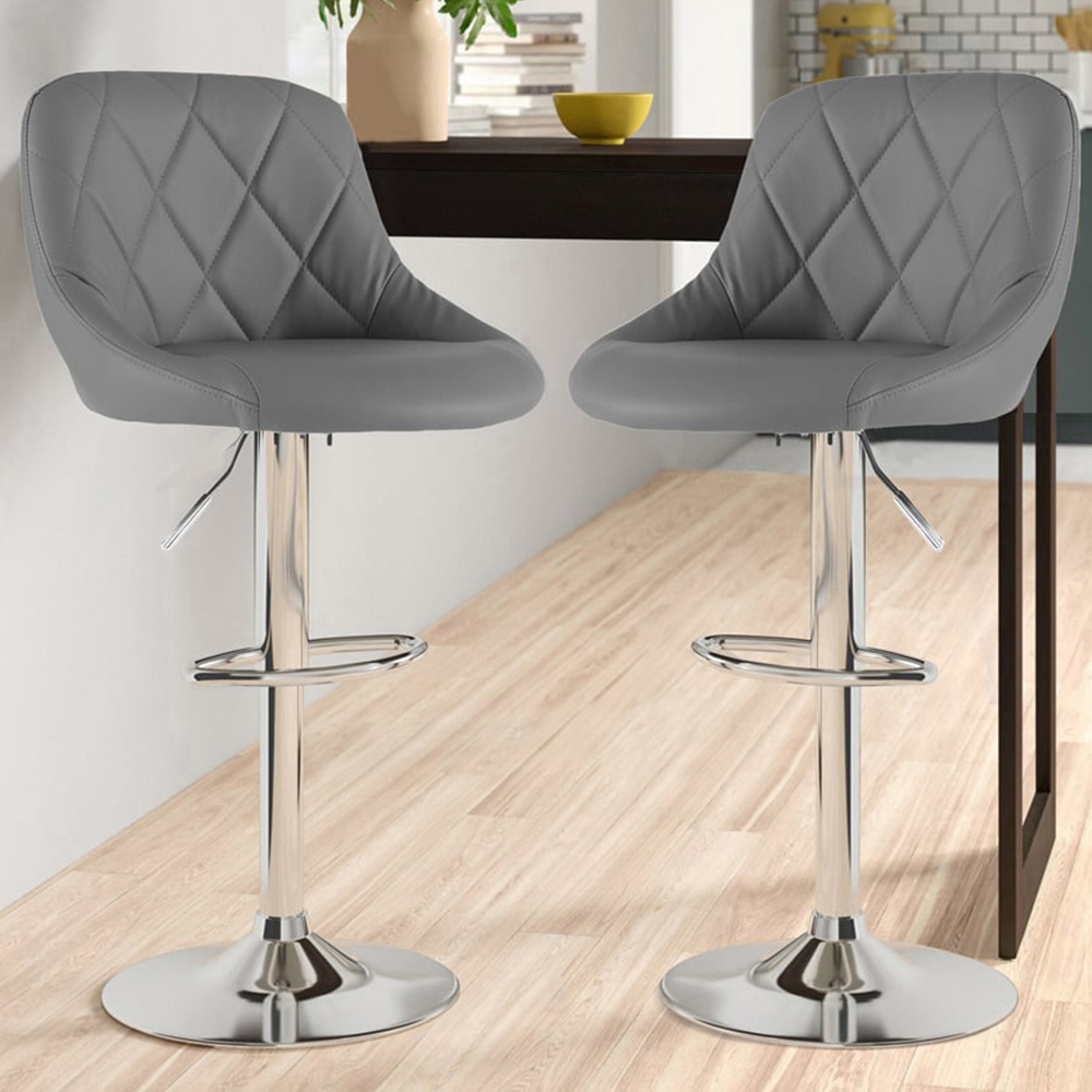 Neo Dark Grey and Chrome Leather Bar Stool Set of 2