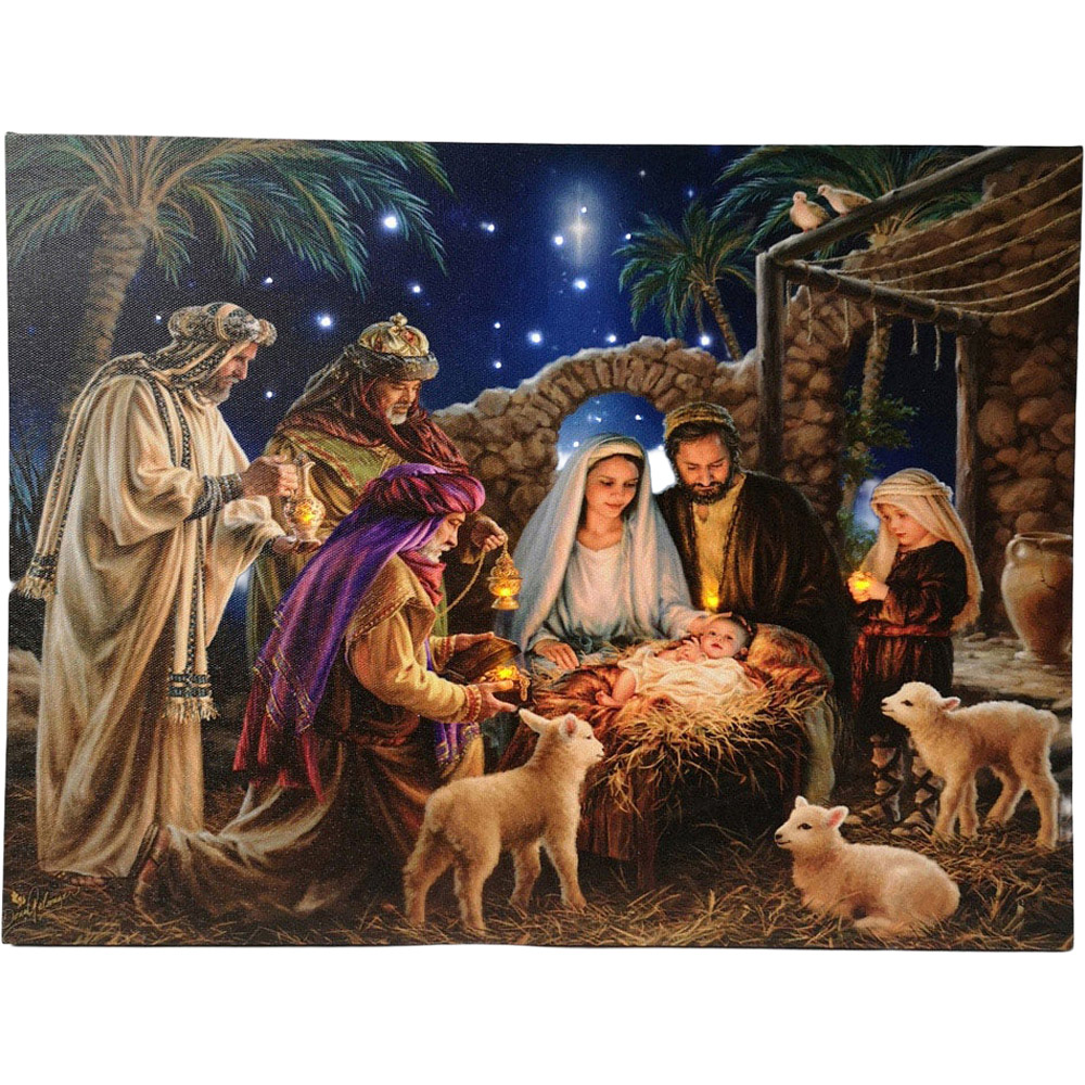 Samuel Alexander Premier Nativity Scene LED Christmas Wall Canvas 40 x 30cm