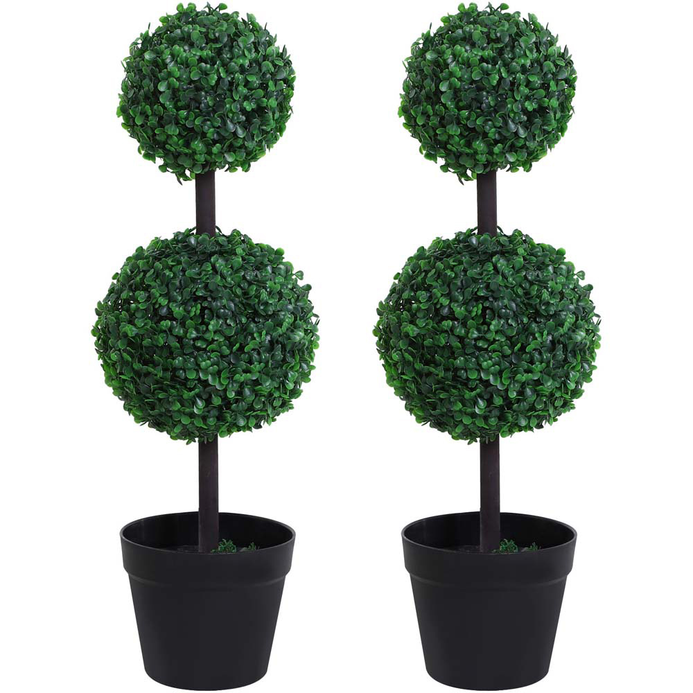 Outsunny Boxwood Ball Tree Artificial Plant In Pot 2.2ft 2 Pack