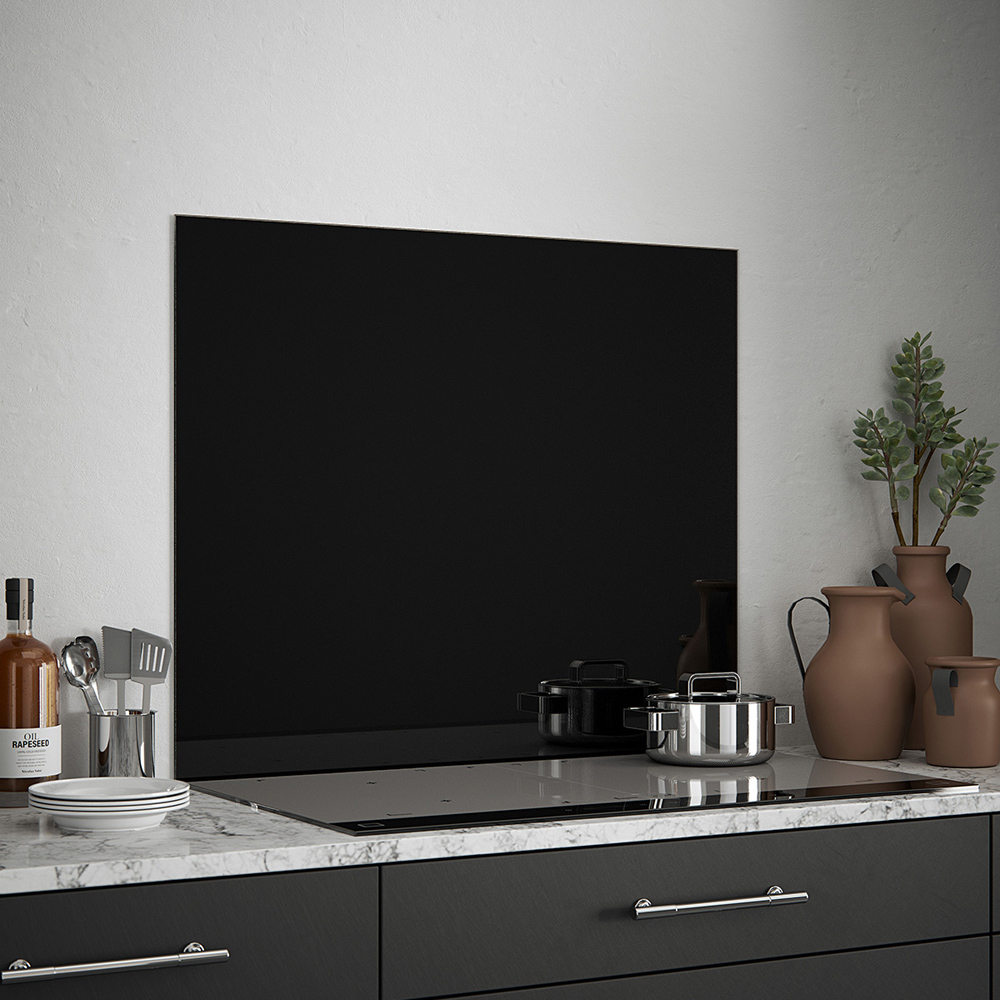 Splashback Kitchen Glass Splashback - Black Gloss - 90 x 75cm - 0.6cm Thick
