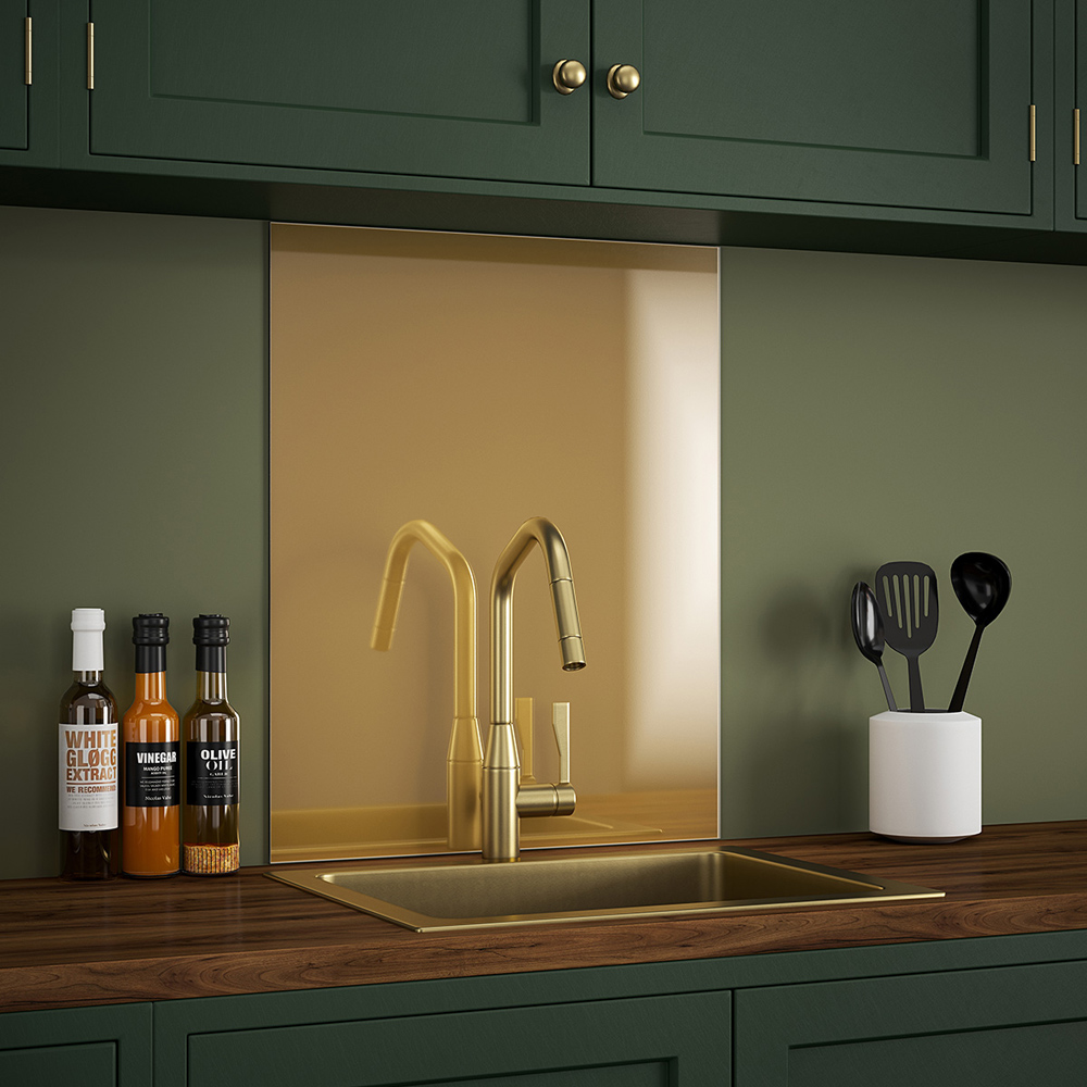 Splash|Back Brass Kitchen Glass Splashback - 60 x 75cm - 0.6cm Thick