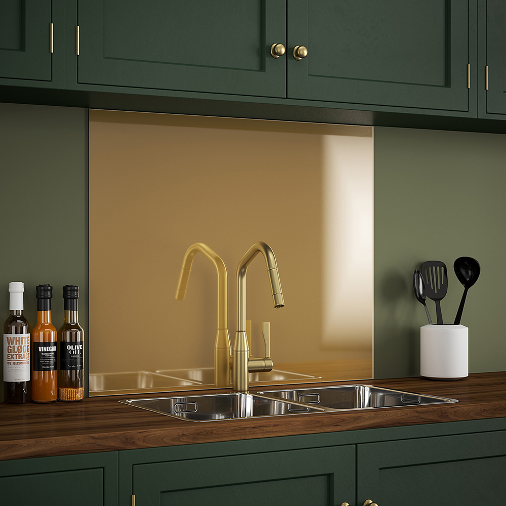 Splashback Brass Kitchen Glass Splashback 90 x 75cm - 0.6cm Thick - Metal