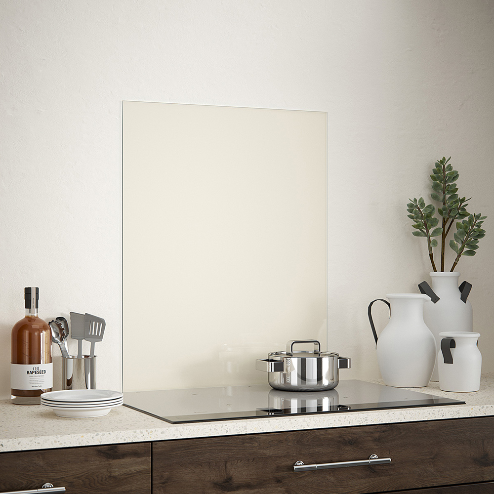 Splashback Cream Kitchen Glass 60 x 75cm - 0.6cm Thick - Cotton Material