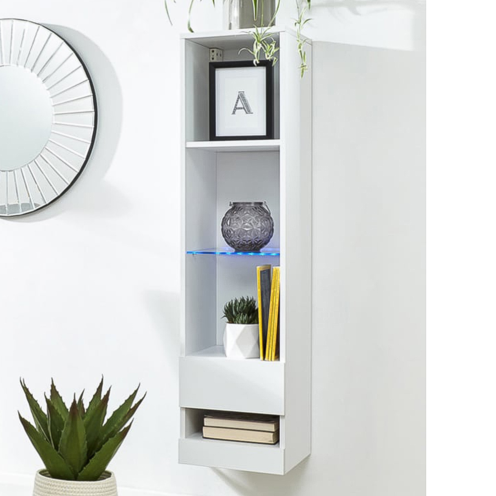 GFW Galicia White Tall LED Shelf Unit - Extra Small