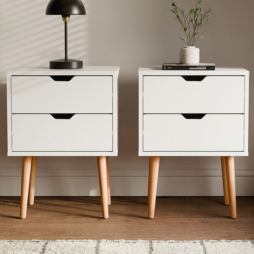 GFW Nyborg White 2 Drawer Bedside Table Set of 2 - Wood - Scandi Style