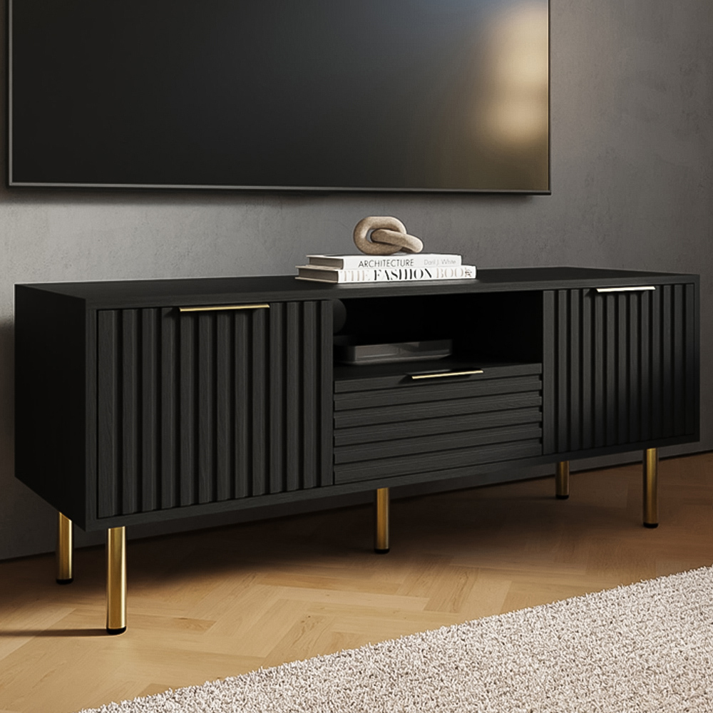 GFW Nervata 2 Door Single Drawer Black TV Unit