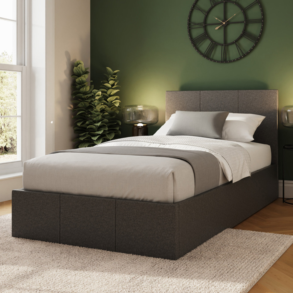 GFW Single Silver End Lift Ottoman Storage Bed - 90cm Grey Faux Leather