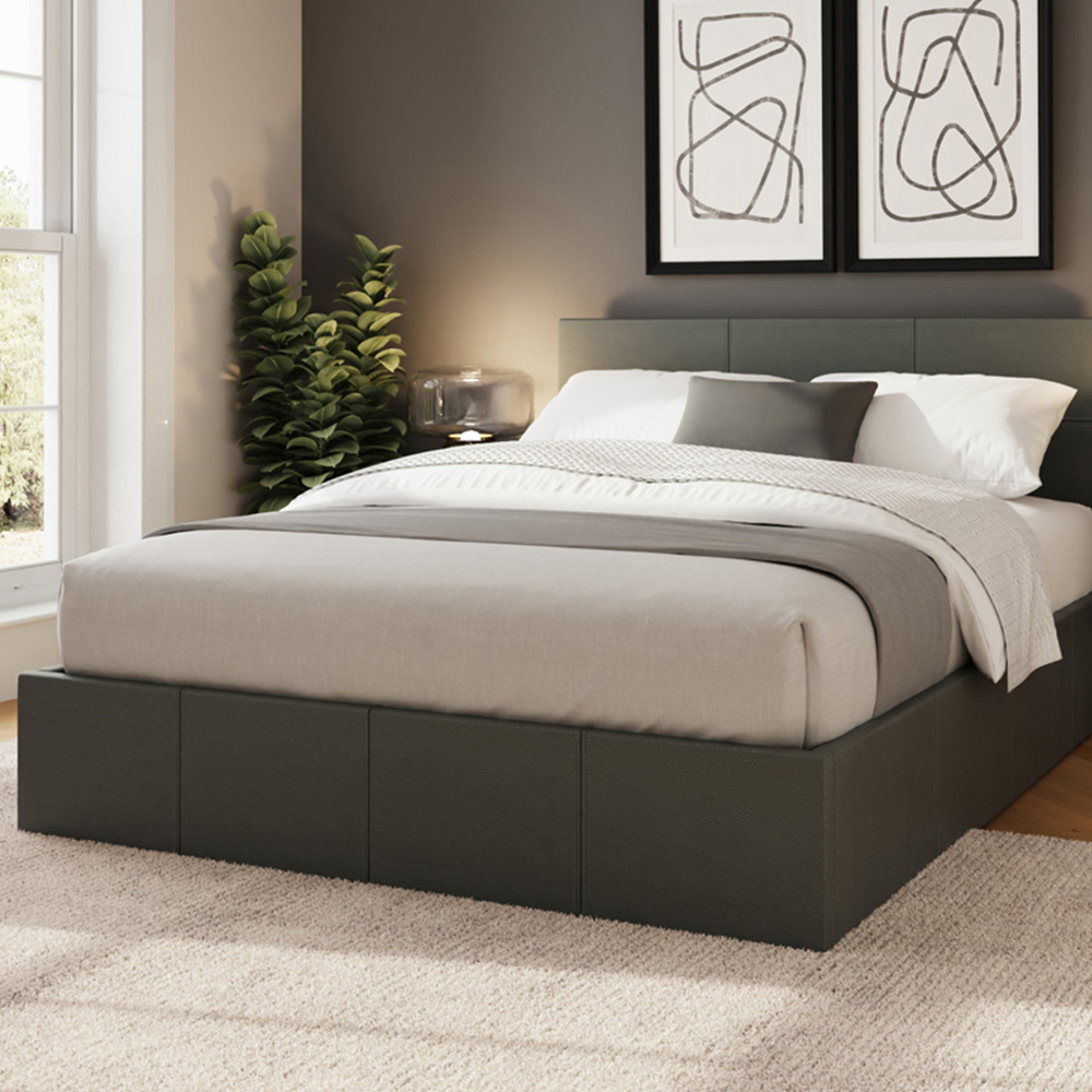 GFW Small Double Grey End Lift Ottoman Bed - Faux Leather Storage Bed - Gas Hydraulic System