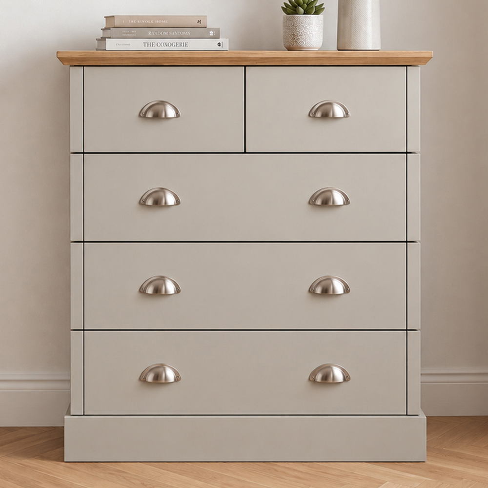GFW Kendal Grey 5 Drawer Chest of Drawers - 39.5 x 70 x 90.5cm - Steel/Oak Effect