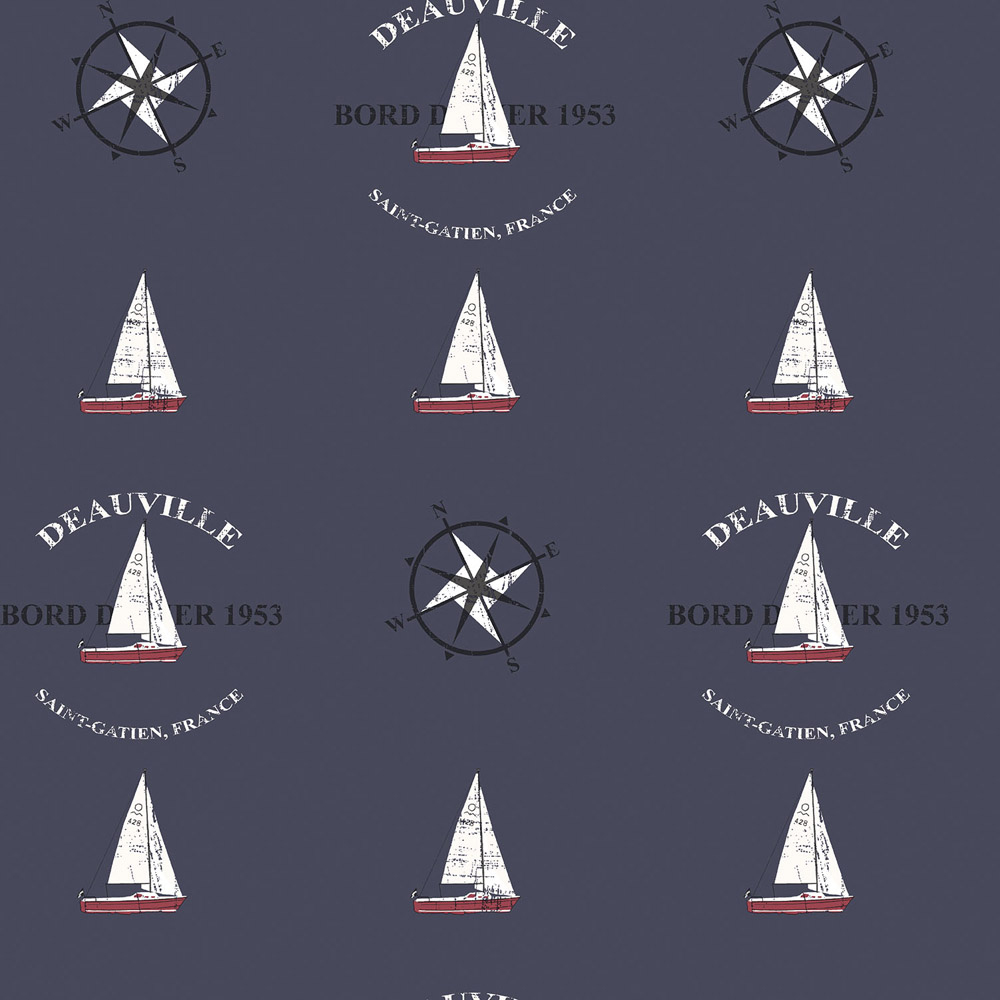 Galerie Deauville 2 Boats and Compass Red White and Black Wallpaper
