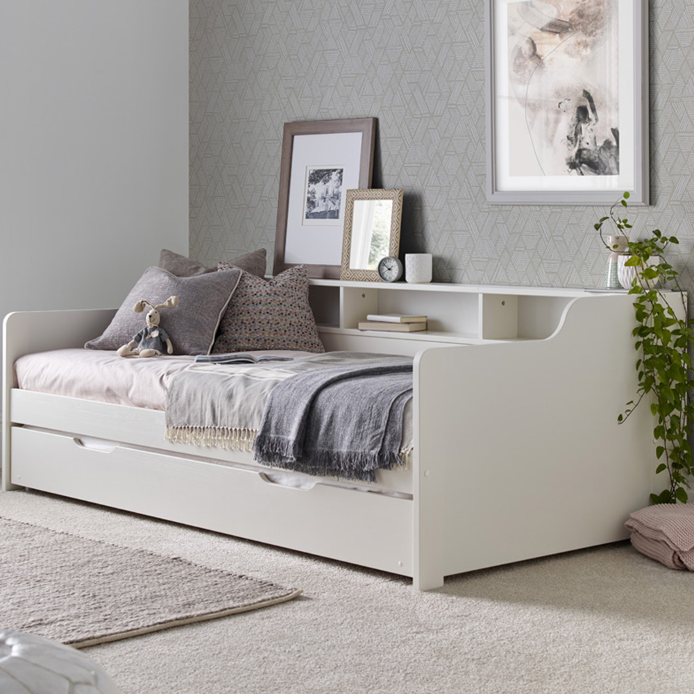 Tyler Single White Bed and Trundle with Memory Foam Mattress
