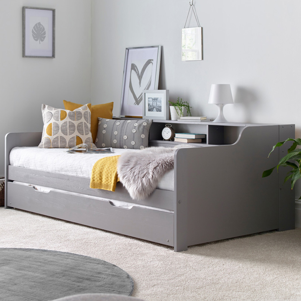 Tyler Single Grey Guest Bed and Trundle with Memory Foam Mattresses