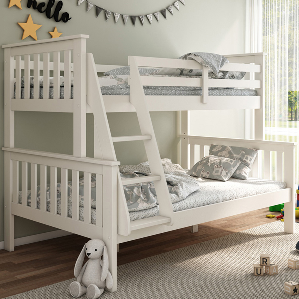 Carra Triple Sleeper White Bunk Bed with Memory Foam Mattresses