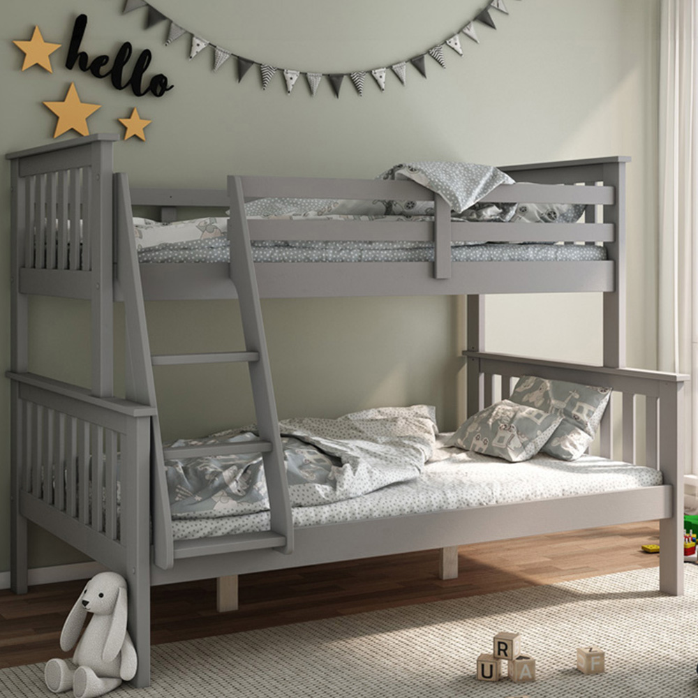 Carra Triple Sleeper Grey Bunk Bed with Memory Foam Mattresses