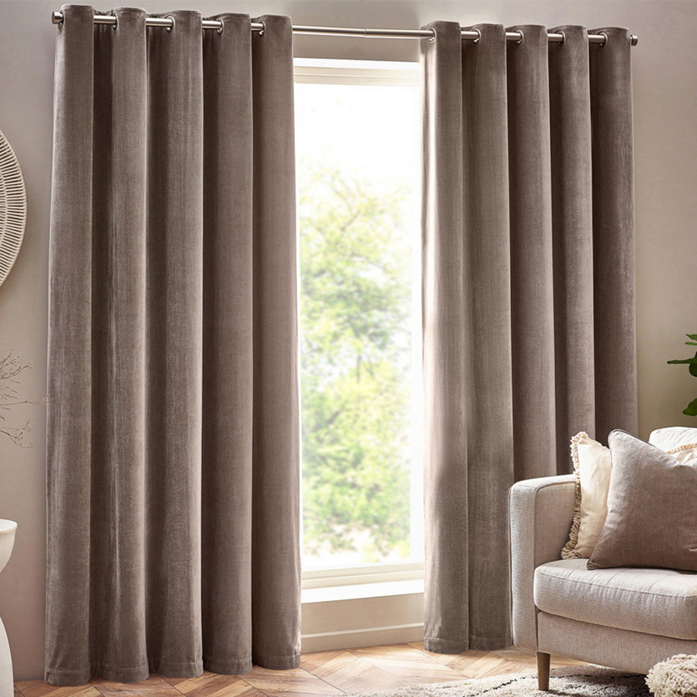 Yard Greige Heavy Chenille Velvet Eyelet Curtain 117 x 183cm - Grey - Velvet - New