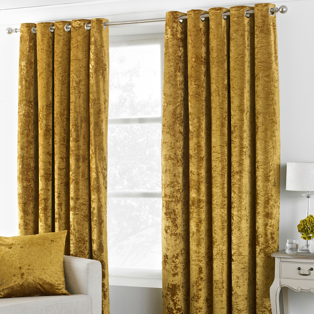 Paoletti Orange Verona Ochre Crushed Velvet Eyelet Curtain 229 X 137Cm