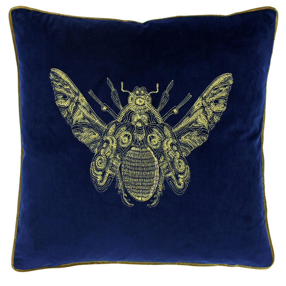 Paoletti Cerana Royal Blue Embroidered Velvet Cushion