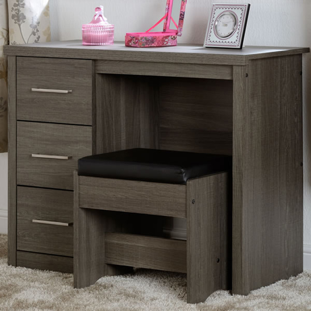 Seconique Lisbon 3 Drawer Black Wood Grain Faux Leather Dressing Table Set