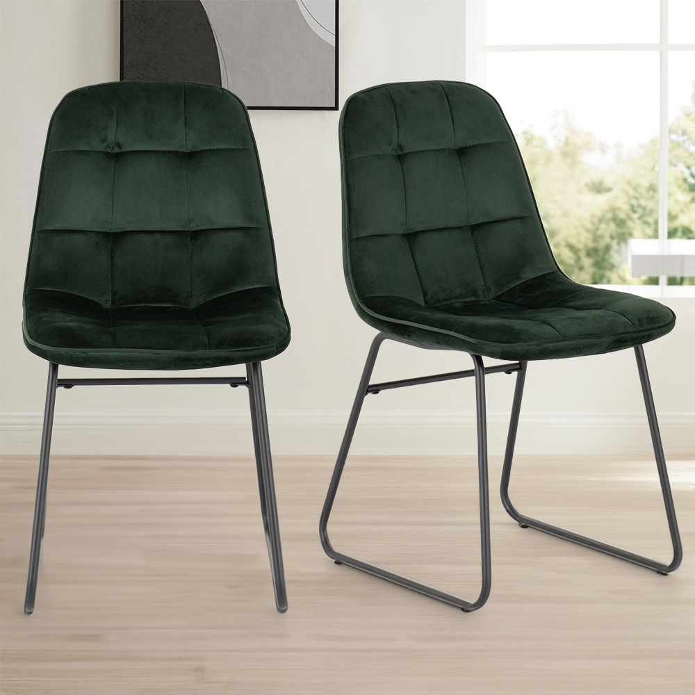 Seconique Lukas Set of 2 Emerald Green Velvet Dining Chair