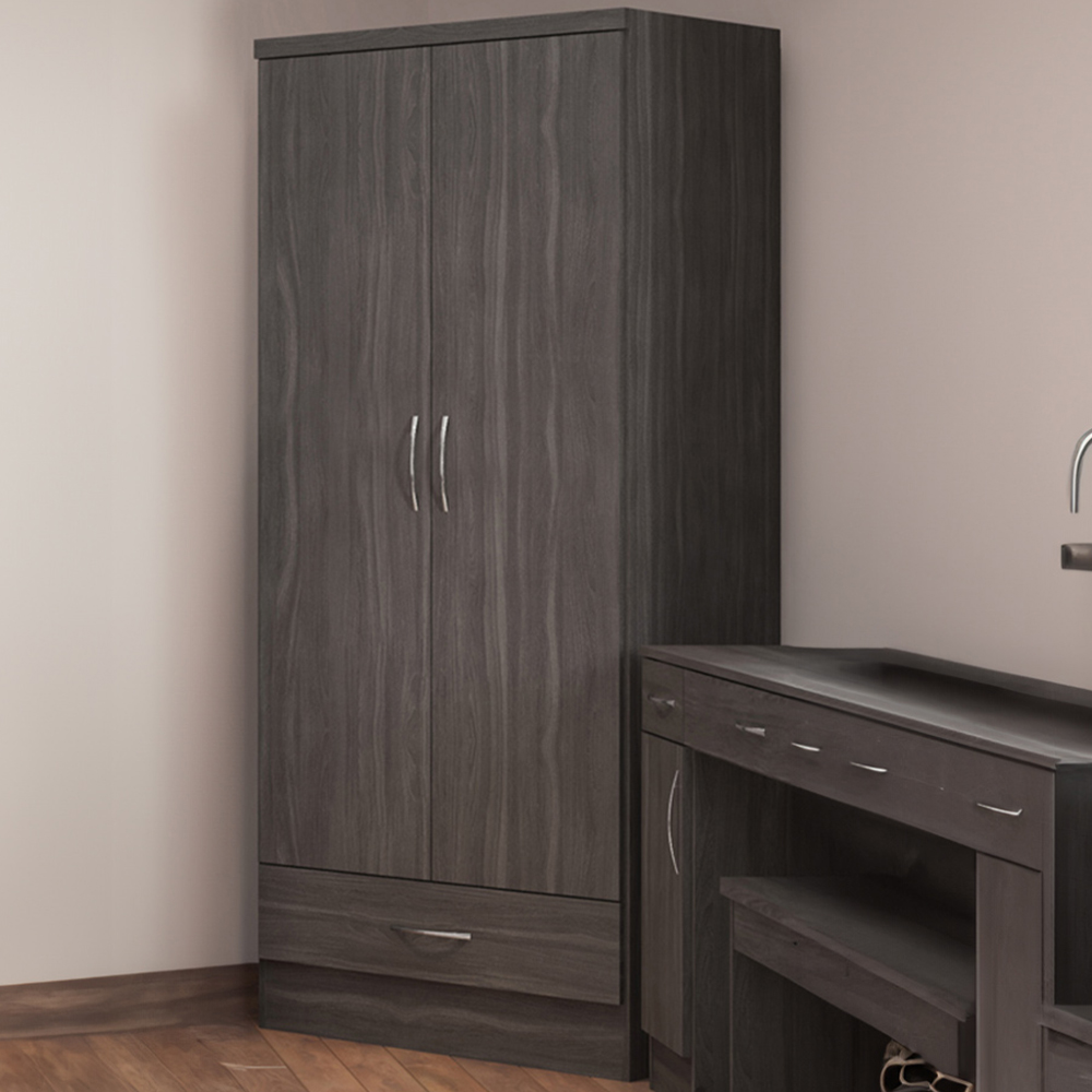 Seconique Nevada 2 Door Single Drawer Black Wood Grain Wardrobe