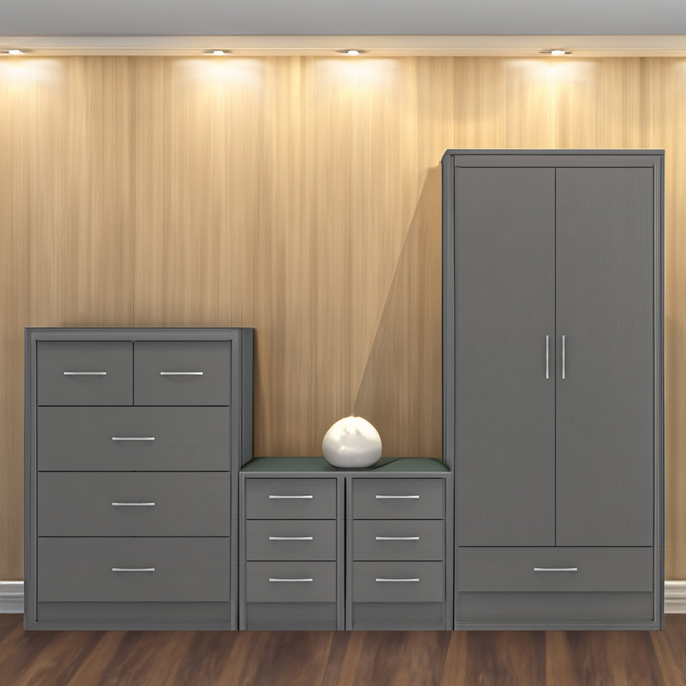 Seconique Nevada 3D Effect Grey 4 Piece Bedroom Furniture Set