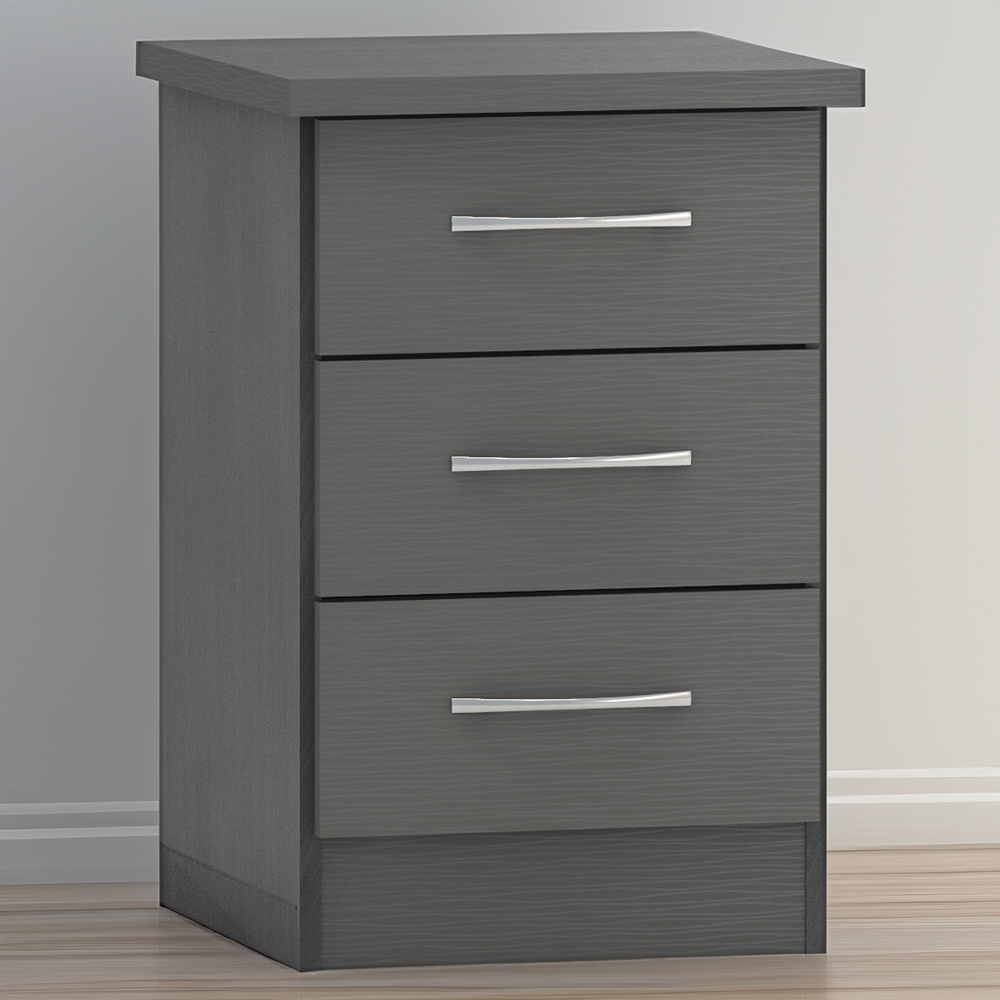 Seconique Nevada 3 Drawer Grey Bedside Table