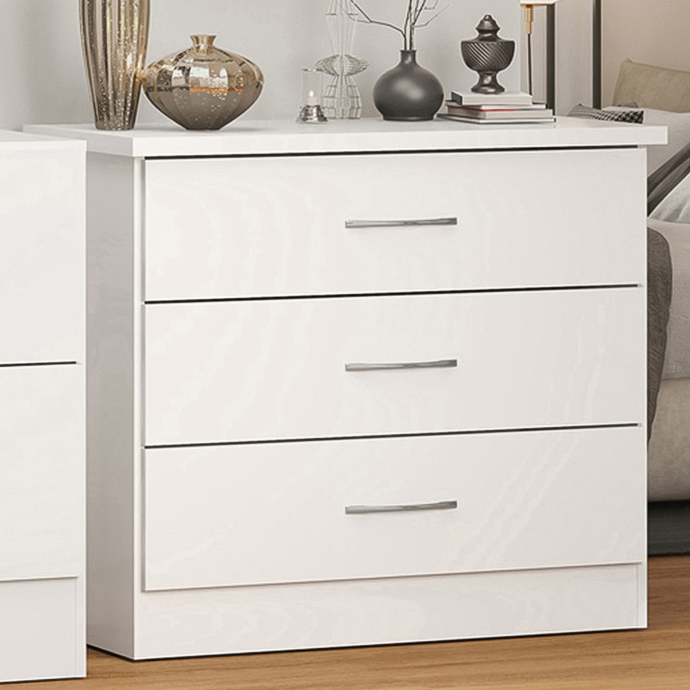Seconique Nevada 3 Drawer White Gloss Chest of Drawers