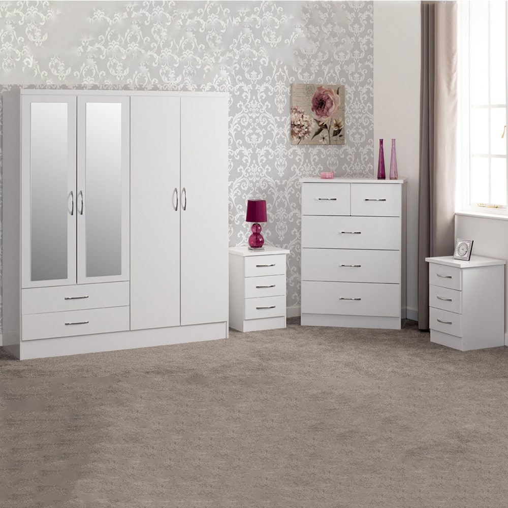 Seconique Nevada White Gloss 4 Piece Bedroom Furniture Set