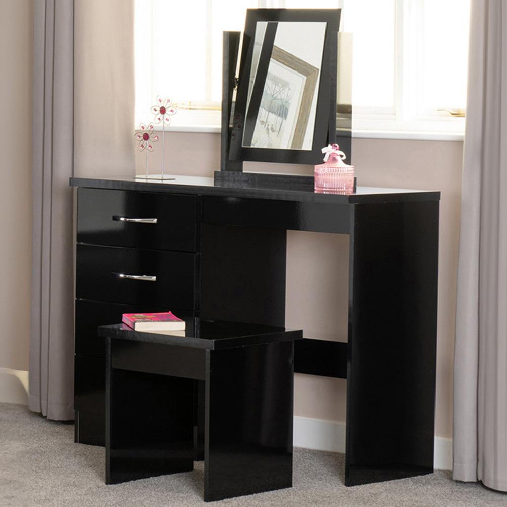 Seconique Nevada 4 Drawer Gloss Black Dressing Table Set with Mirror