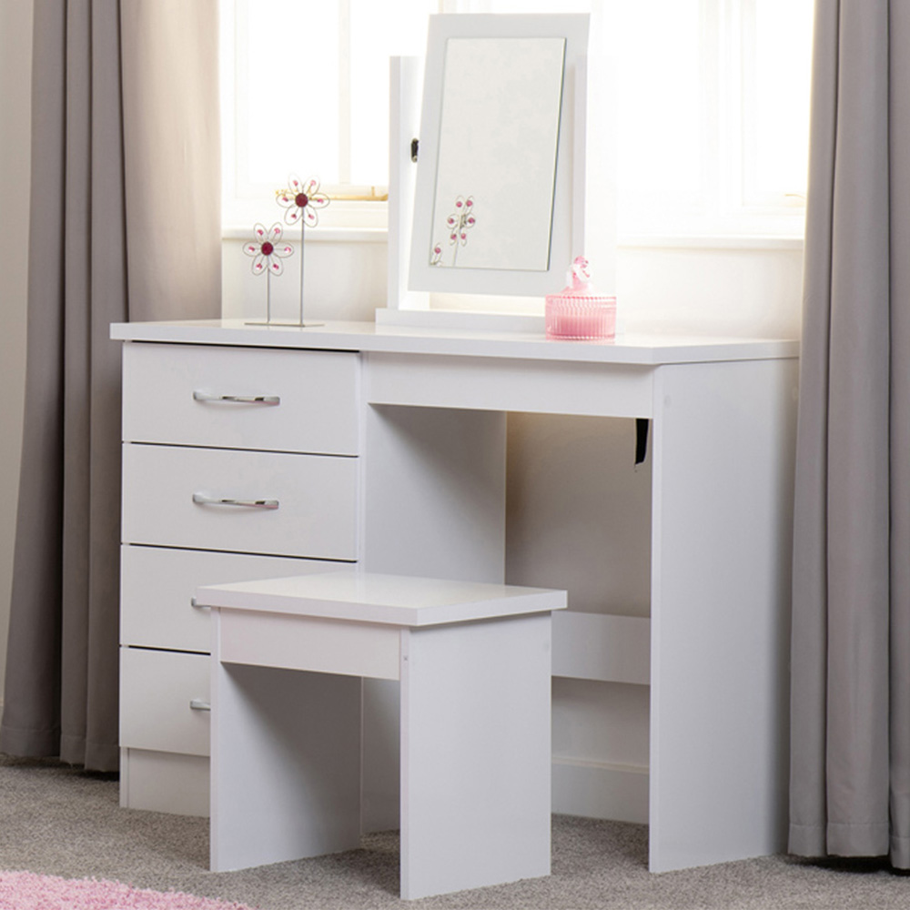 Seconique Nevada 4 Drawer Gloss White Dressing Table Set with Mirror