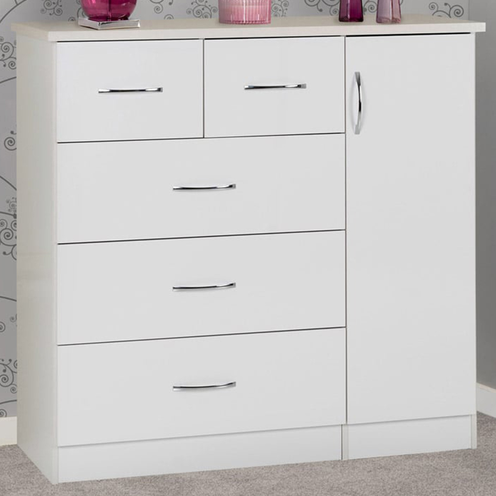 Seconique Nevada 5 Drawer Low Wardrobe - White