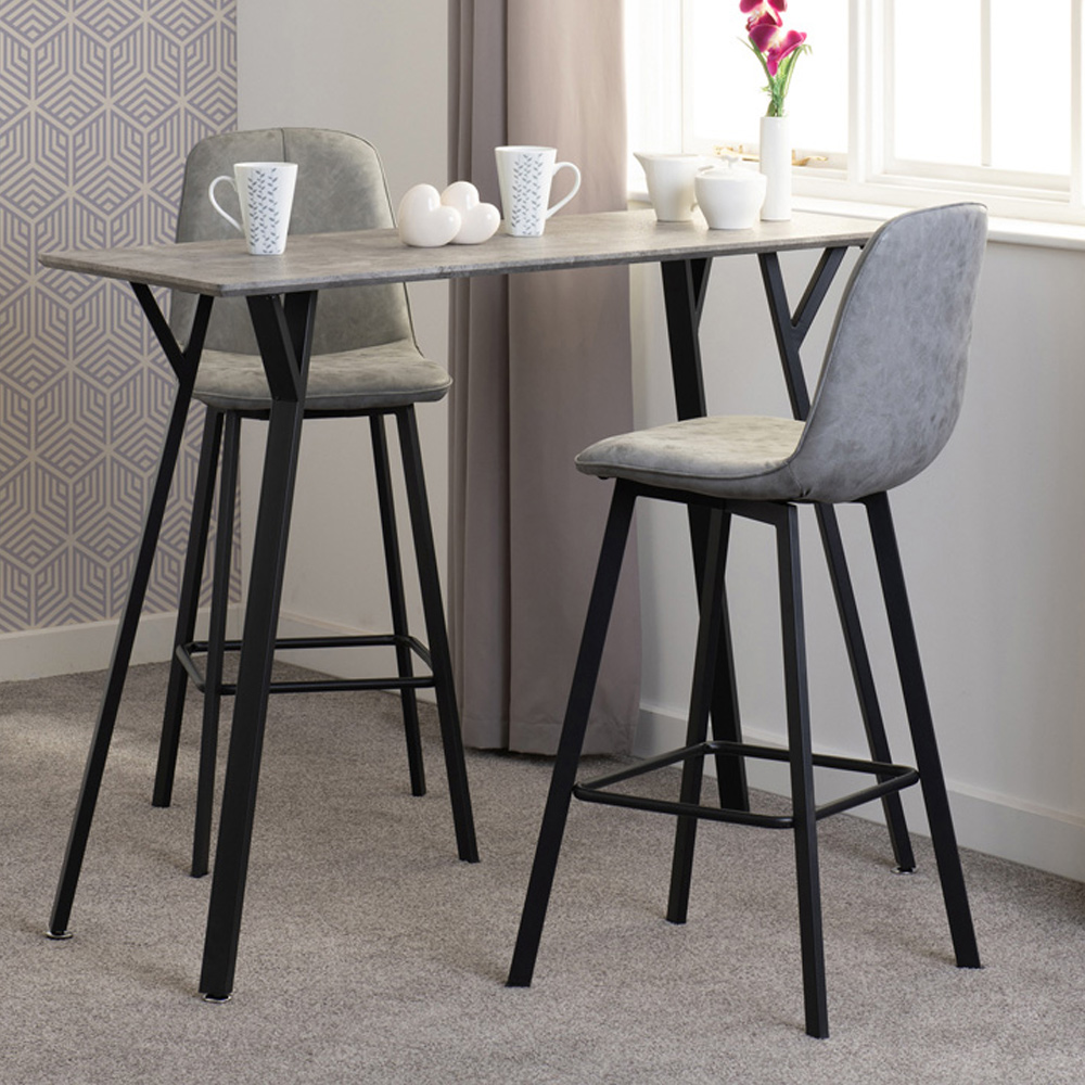 Seconique Quebec Concrete Effect Faux Leather 2 Seater Bar Table Set Black and Grey