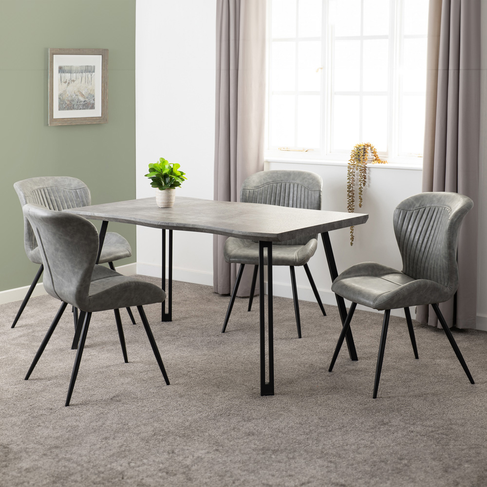Seconique Quebec 4 Seater Wave Edge Dining Set Concrete and Grey