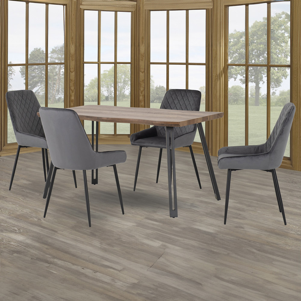 Seconique Quebec Wave Avery 4 Seater Dining Set Medium Oak and Grey