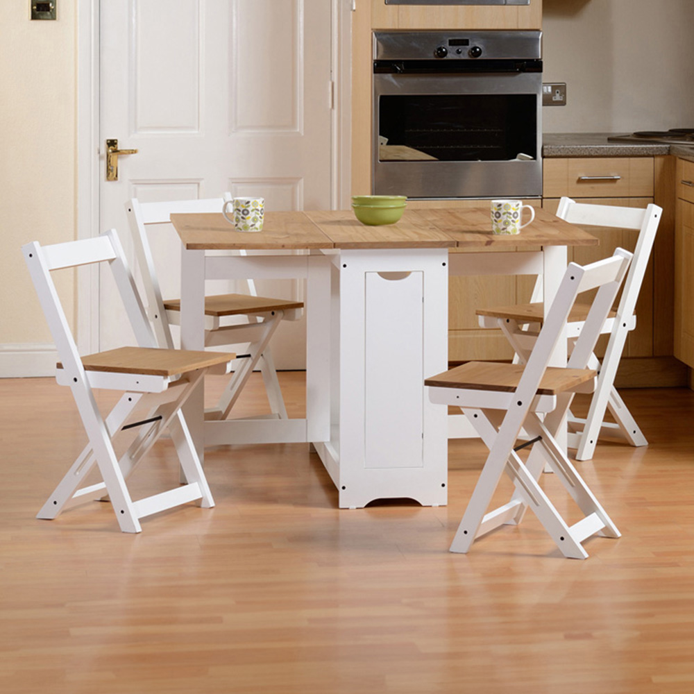 Seconique Santos 4 Seater Butterfly Dining Set White Distressed Waxed Pine