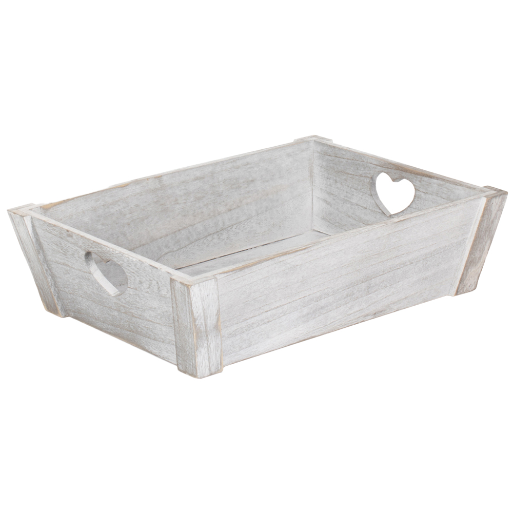 Red Hamper Large Vintage Effect Heart Cut Handle Wooden Tray