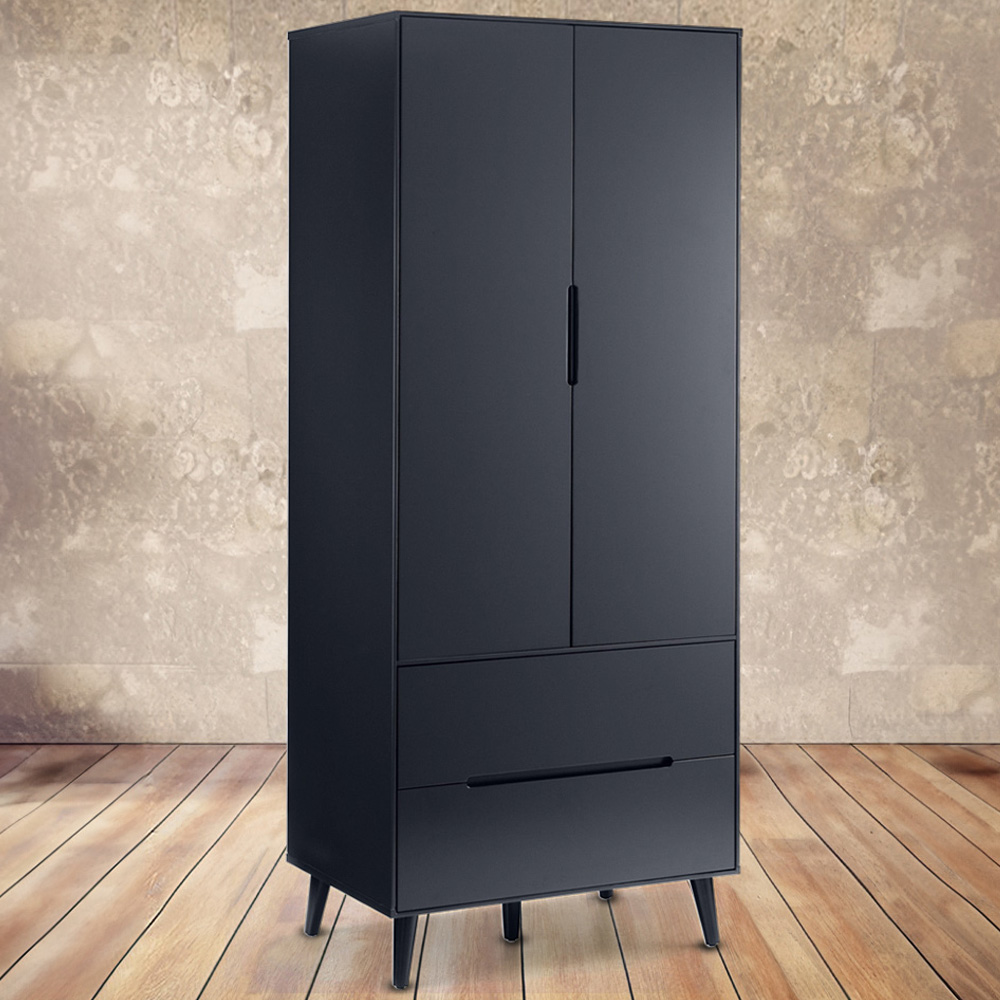 Julian Bowen Alicia 2 Door 2 Drawer Wardrobe - Matt Anthracite - Black