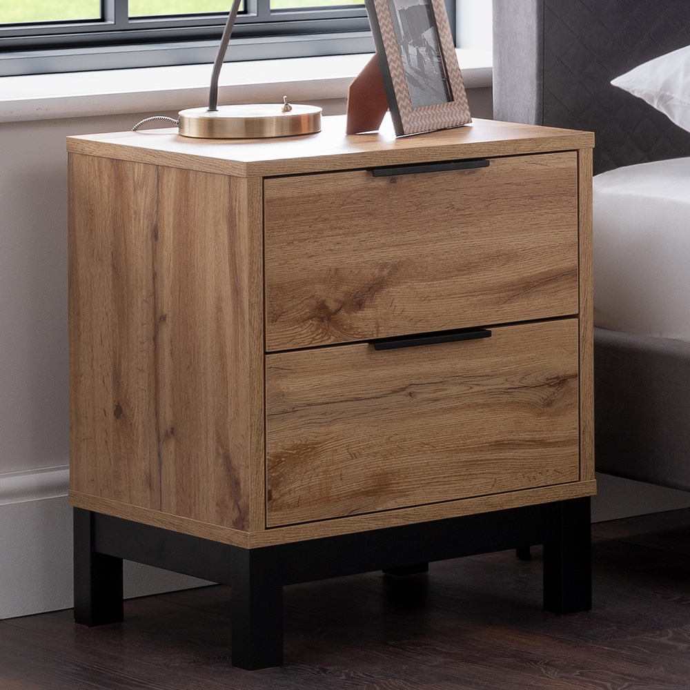 Julian Bowen Bali 2 Drawer Modern Oak Effect Bedside Table