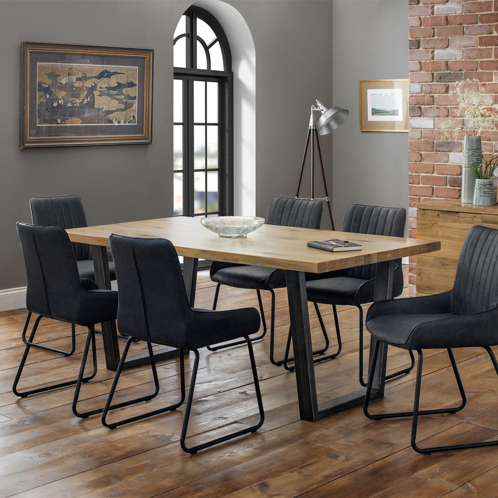 Julian Bowen Brooklyn 6 Seater Dining Table - Solid Oak - Rustic Finish - Industrial Metal Legs - Brown