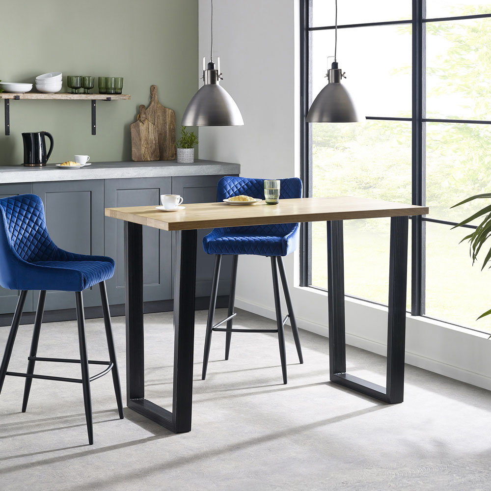Julian Bowen Brooklyn Bar Table - Oak - Rustic Finish - Vintage Industrial Metal Legs