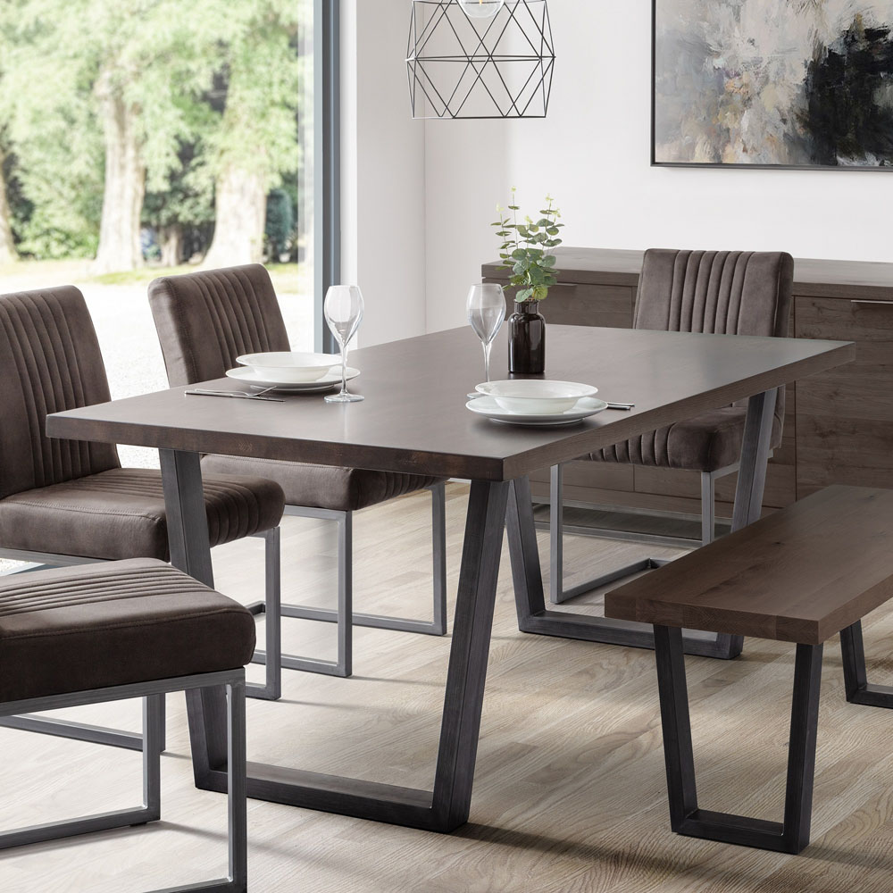Julian Bowen Brooklyn 6 Seater Dining Table - Dark Oak - Solid Oak Wood - Industrial Style