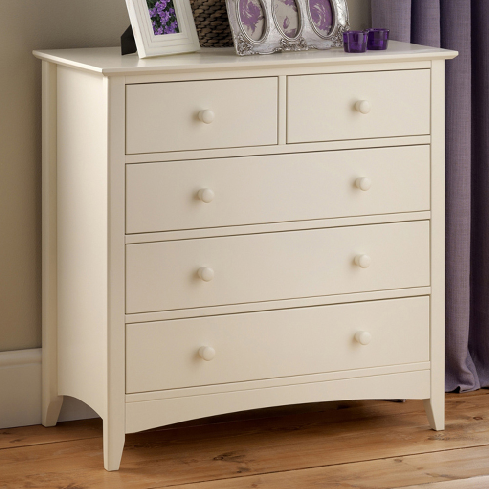 Julian Bowen Cameo 5 Drawer Chest of Drawers - Stone White - Pine Frame
