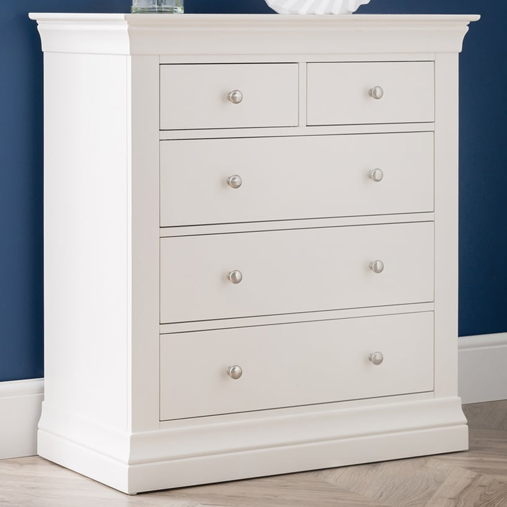 Julian Bowen Clermont 5 Drawer Chest of Drawers - Surf White - Pine/Steel