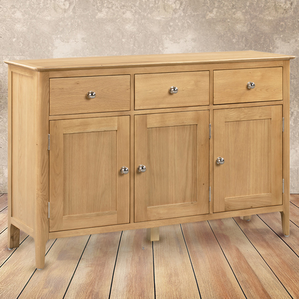 Julian Bowen Cotswold Oak Sideboard - 3 Door 3 Drawer - Solid Oak & Oak Veneers - Brown