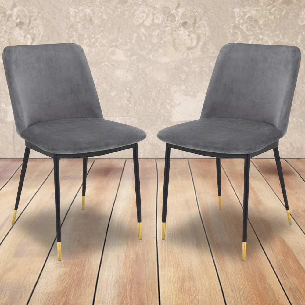 Julian Bowen Delaunay Set of 2 Grey Velvet Dining Chairs - Modern Design