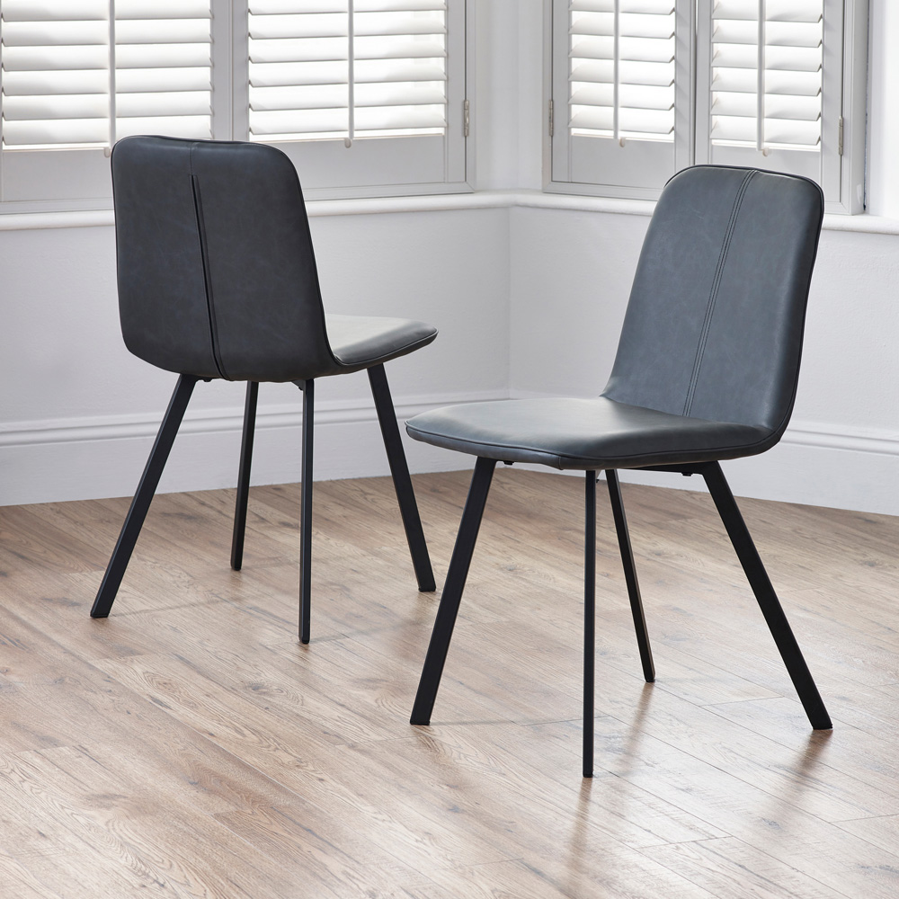 Julian Bowen Goya Set of 2 Dining Chairs - Antique Black - Faux Leather